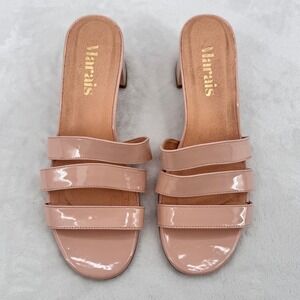 Marais Women's Pink Patent Leather Slide Sandals Block Heel Size 10